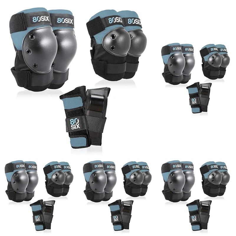 80Six Multi-Sport Pad Set - Knee Pads, Wristguards, Elbow Pads, Full Protective Gear for Kids, for BMX, Cycling, Inline Skating, Skate, Roller Skates, Skateboard Accessories (Stone Blue, Ages 5+)