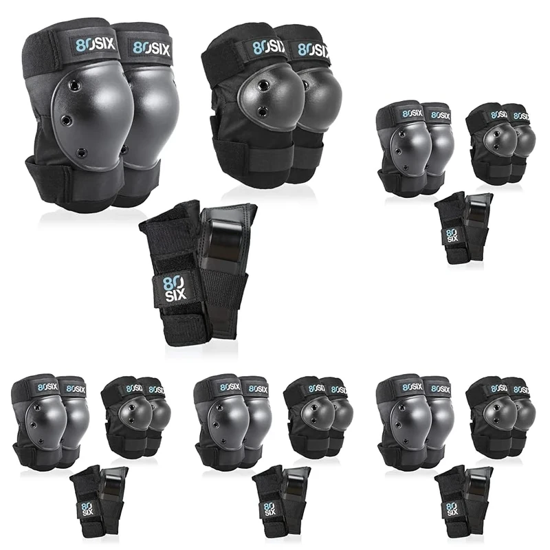 80Six Kids’ Multi-Sport Pad Set with Wristguards, Elbow Pads, and Knee Pads, Black, Small/Medium - Ages 8+ (Pack of 5)
