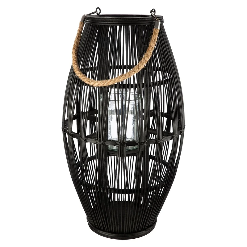 GILDE Yantai Bamboo Lantern – Black – Height 60 cm x Diameter 32 cm – Cone Shape – with Handle