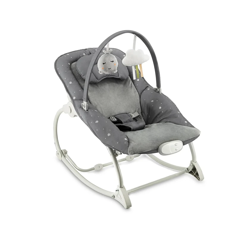 MoMi Lapis Baby Rocker for Babies up to 12 kg, Battery Operated, 3-Point Safety Belt, Hanger and 2 Toys, 3-Way Adjustable Backrest, 8 Melodies, Volume Control, 3 Vibration Modes