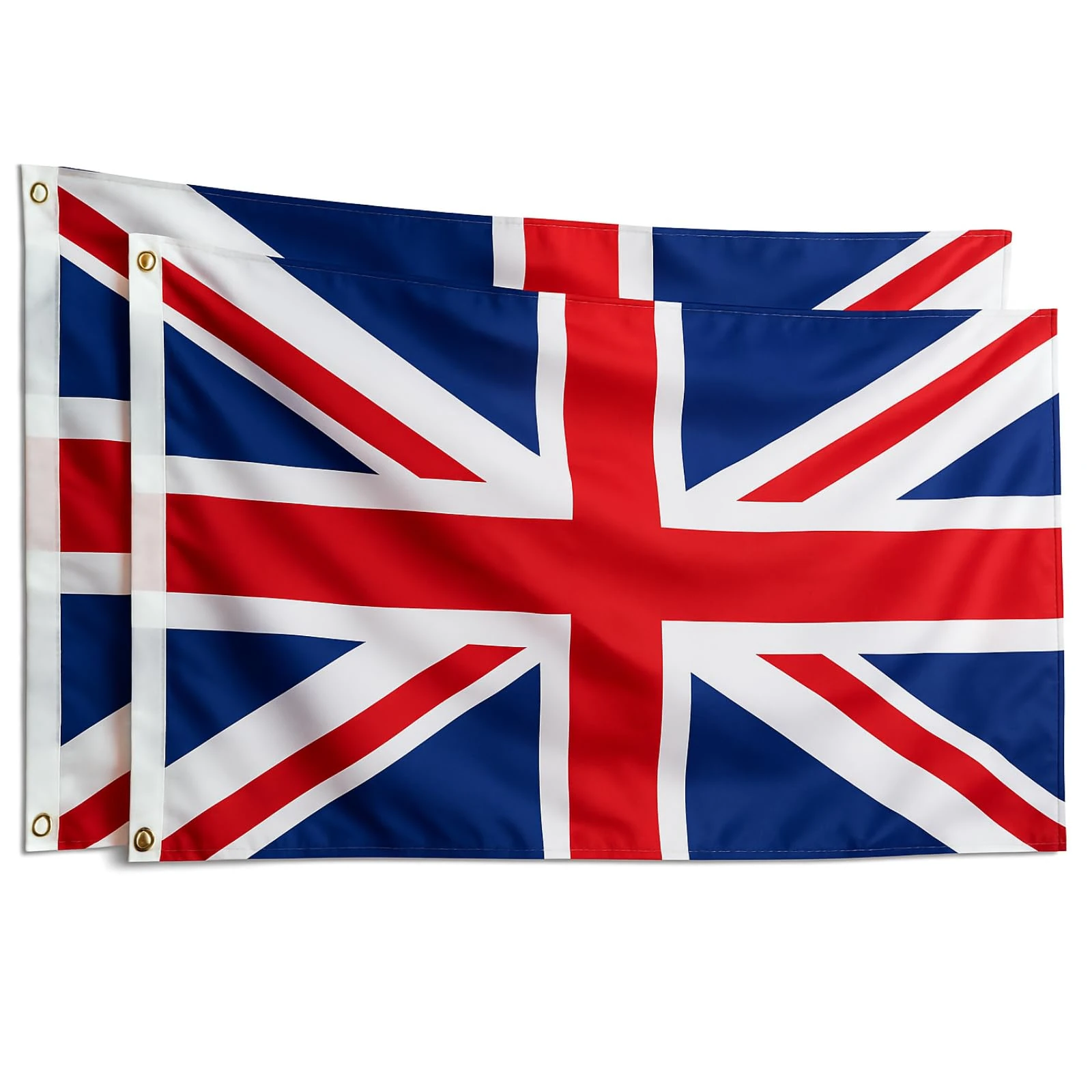 Union Jack Flags Britain UK Flag (PACK OF 2) 5ft x 3ft with Brass Eyelets British UK National Flag for Indoor & Outdoor Use, Parties Festivals Coronation Street Decorations Royal Celebrations,