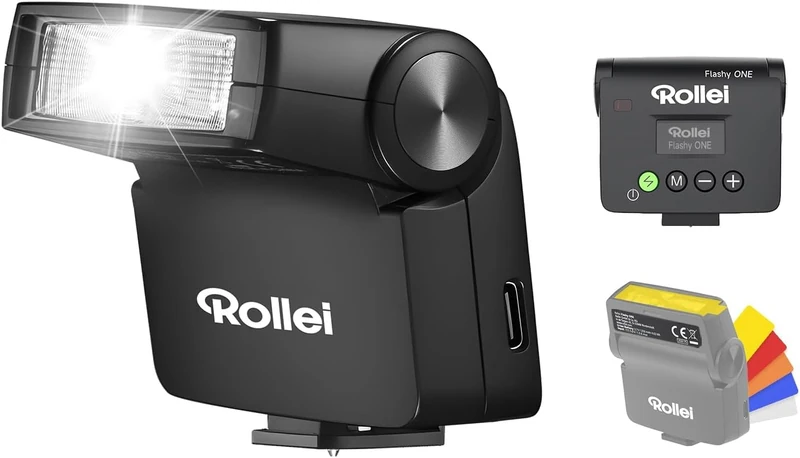 Rollei Flashy ONE Mini Camera, Flash GN 16 with LCD Display, Recycle Time 0.01~2.5s, Camera Flash Universal Compatible with Canon, Nikon, Sony, Fujifilm Lumix Olympus, Mini Flash Camera