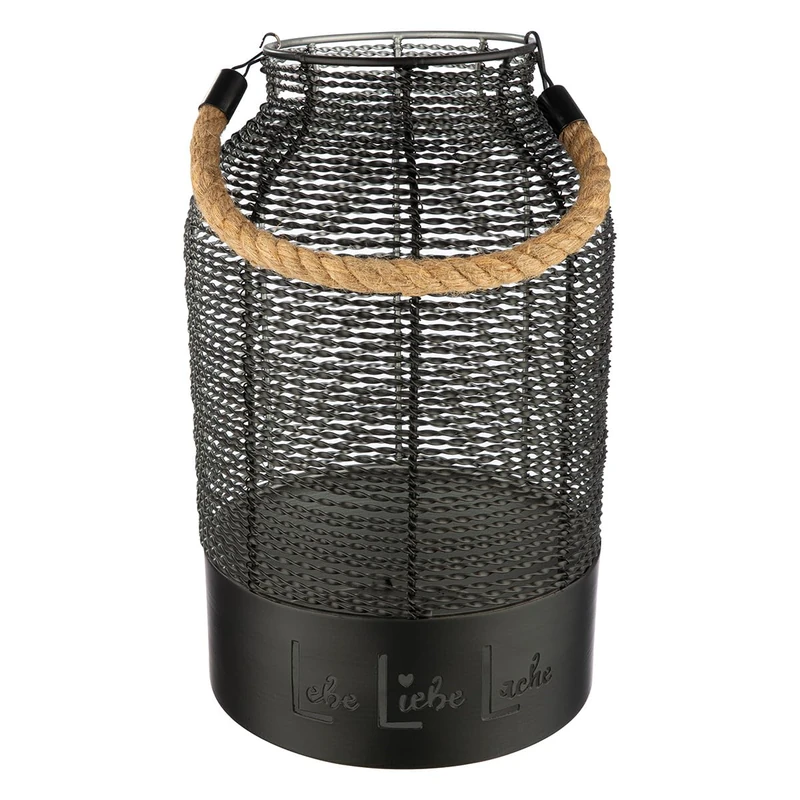 GILDE Lantern "Lebe Liebe Lach" Iron Matt Black Height 33 cm x Diameter 20 cm with Handle - Image 1