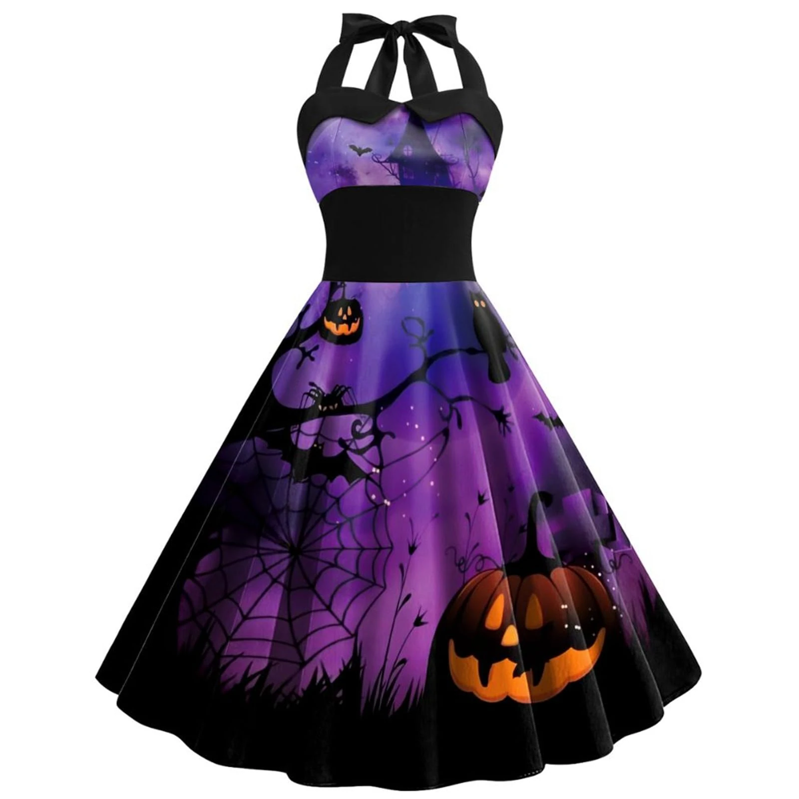 Generisch Halloween Costume Women Off Shoulder Dress with Halloween Print High Waist Ideal for Costume Parties Festive Gatherings Cuff Bracelet Medieval (Purple, S)