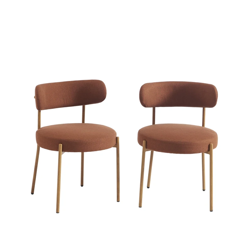 BAÏTA Set of 2 NOA chairs, terracotta fabric, metal legs with a wood finish
