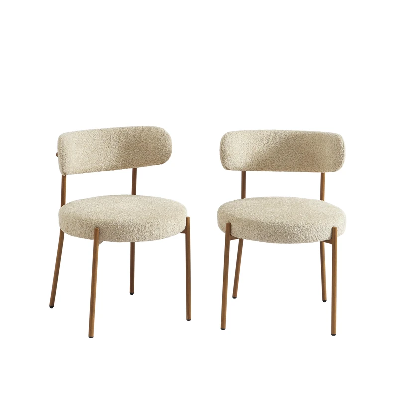 BAÏTA Set of 2 NOA chairs, beige looped fabric, metal legs with a wood finish - Image 1