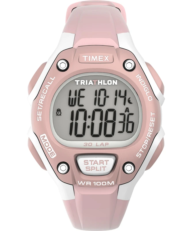 Timex Unisex Triathlon Classic 34 mm Watch - Pink PU Strap with Digital Dial and Gray Case TW5M67700
