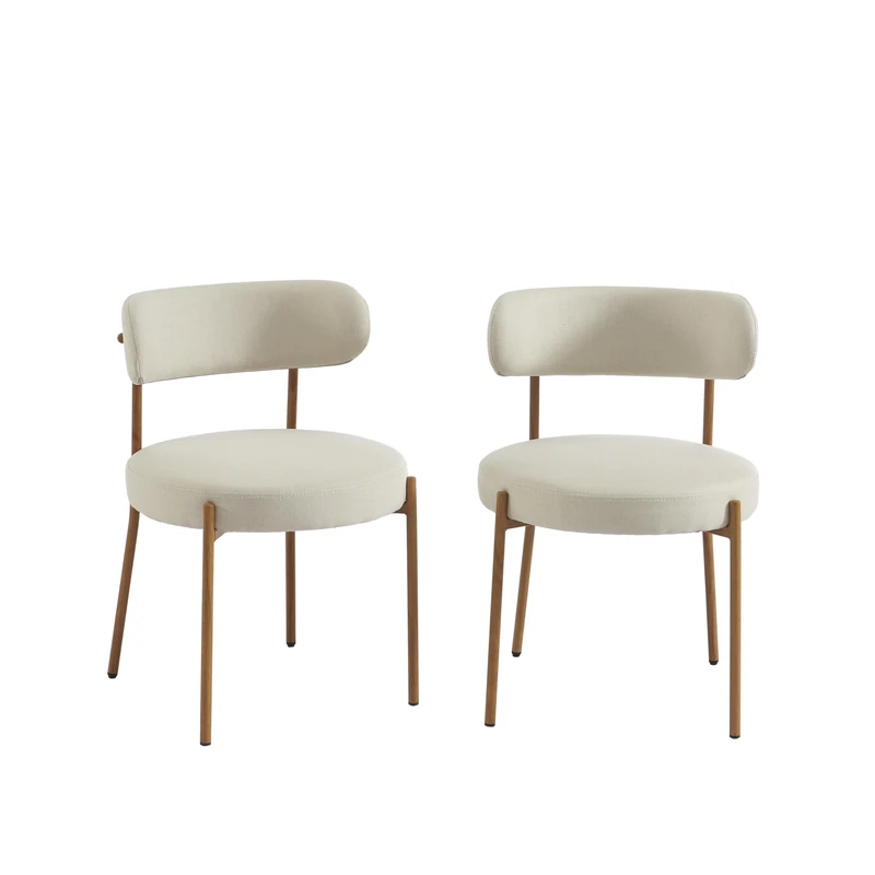 BAÏTA Set of 2 NOA chairs, beige fabric, metal legs with a wood finish