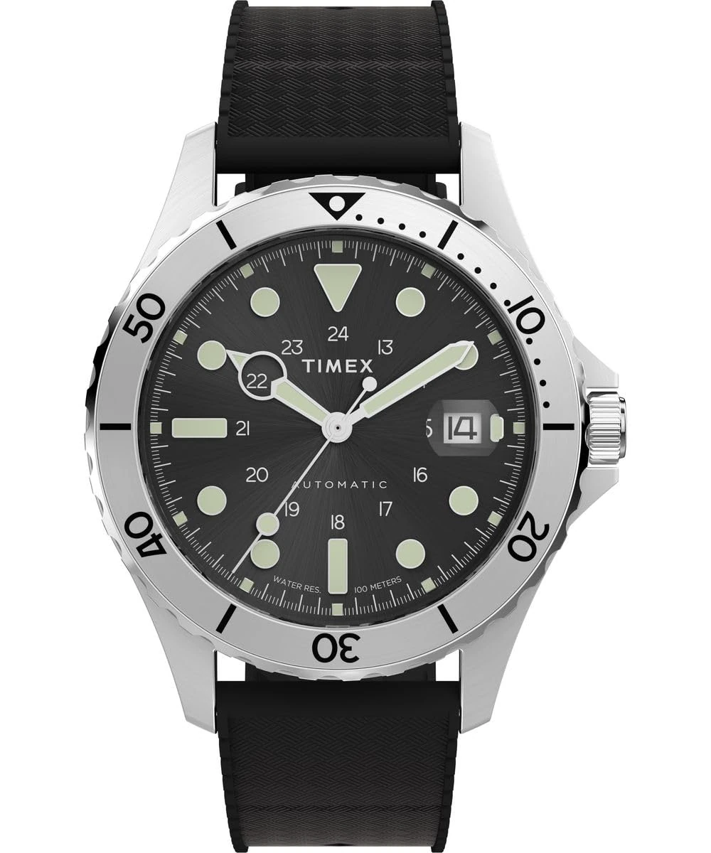 Timex Men's Trend Automatic 41 mm Watch - Black Synthetic Strap with Black Dial and Stainless Steel Case TW2Y15100