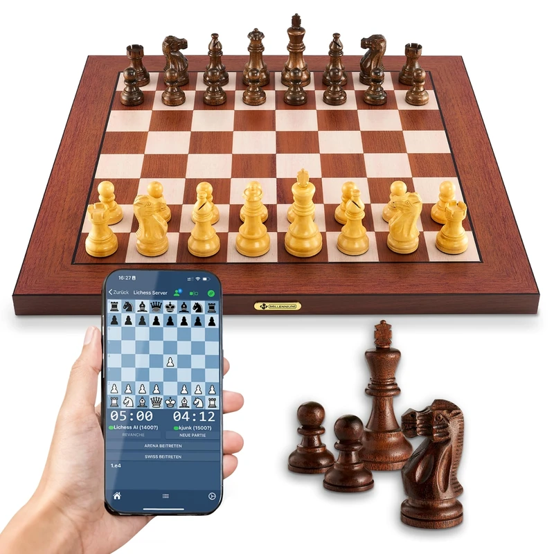 MILLENNIUM Supreme T2 – Smart tournament chessboard with real wood pieces, piece recognition, 81 LEDs for move display, Bluetooth & USB, battery life > 15 hours, compatible with chess.com & Lichess