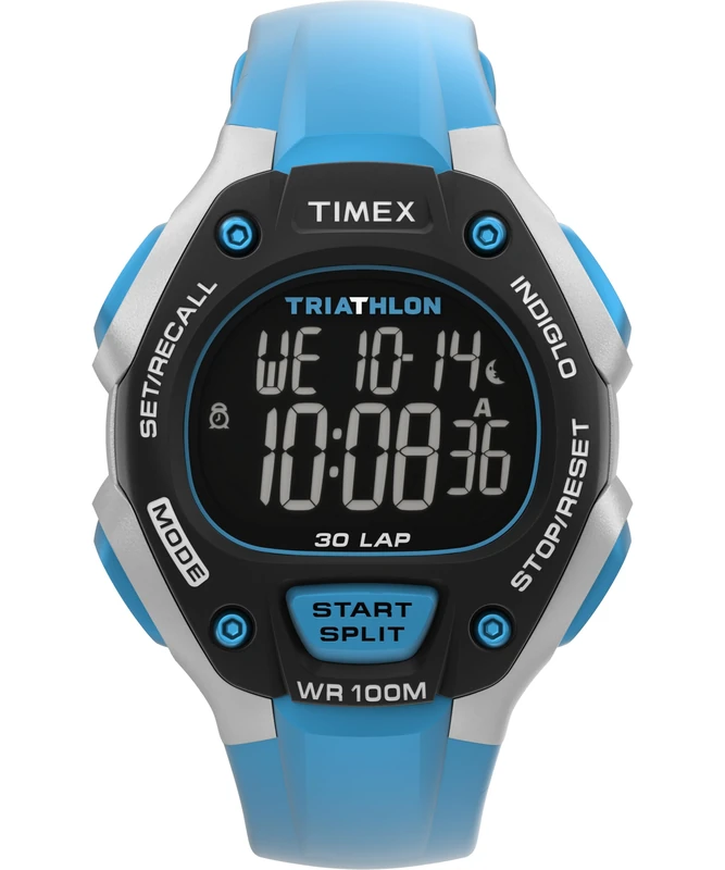 Timex Men's Triathlon Classic 38 mm Watch - Blue PU Two- Piece with Digital Dial and Gray Case TW5M67400 - Image 1