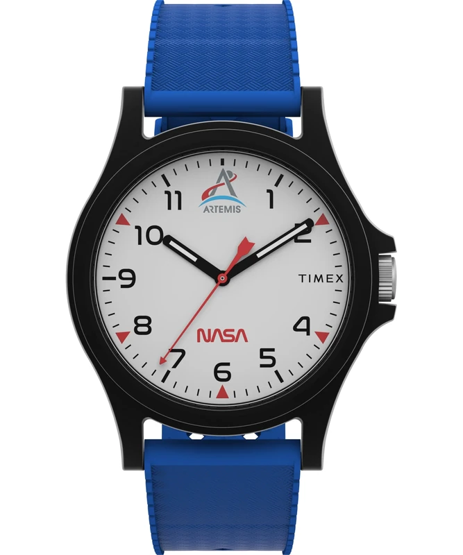 Timex Unisex Main Street 40 mm Watch - Blue Silicone Strap with White Dial and Black Case TW2Y13100