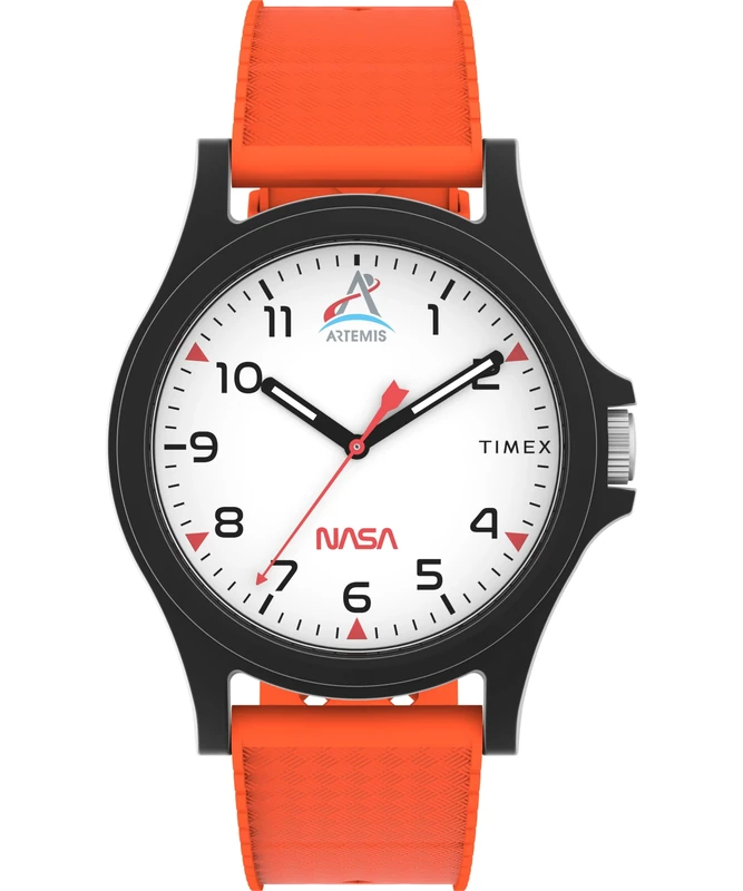 Timex Unisex Main Street 40 mm Watch - Orange Silicone Strap with White Dial and Black Case TW2Y13000