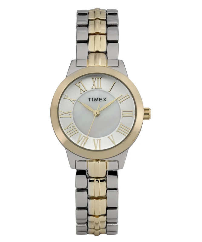 Timex Women's Main Street 30 mm Watch - Two-Tone Alloy Bracelet with Silver-Tone Dial and Two-Tone Case TW2Y38300