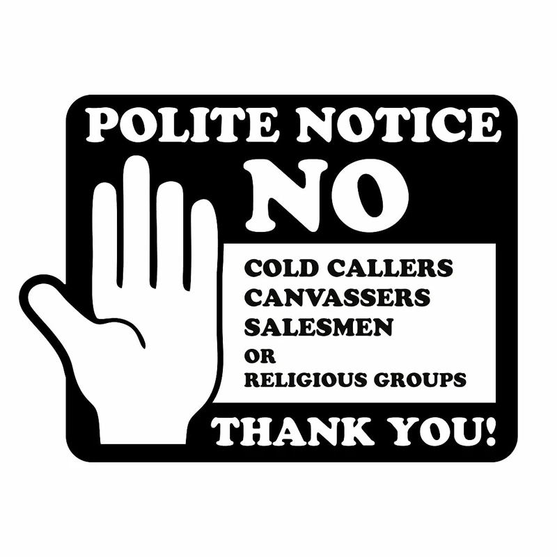 Polite Notice No Cold Callers Door Sign, 95mm x 70mm, Self-Adhesive Vinyl Sticker, Helps to Stop uninvited Sales callers, canvassers (10)