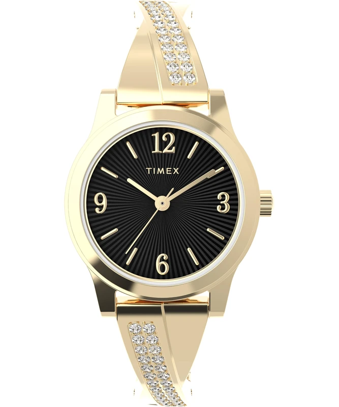 Timex Women's Main Street 25 mm Watch - Gold-Tone Stainless Steel Expansion Band with Black Dial and Gold-Tone Case TW2Y39200