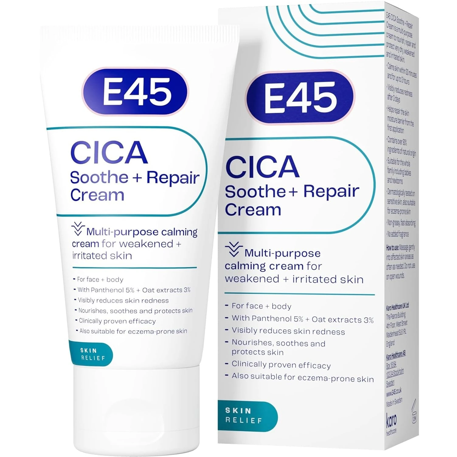 E45 Cica Soothe & Repair Cream - Protects and Restores Dry, Sensitive & Irritated Skin, Reduces Redness - With Natural Ingredients, Fragrance Free, 50ml