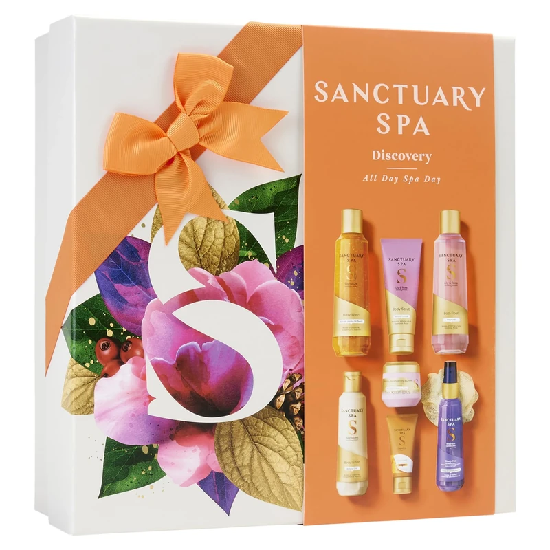 Sanctuary Spa All Day Spa Day Gift Set, Pampering Bath & Body Collection with Body Wash, Scrub, Lotion & More, Mother's Day, Self-Care Kit for Her