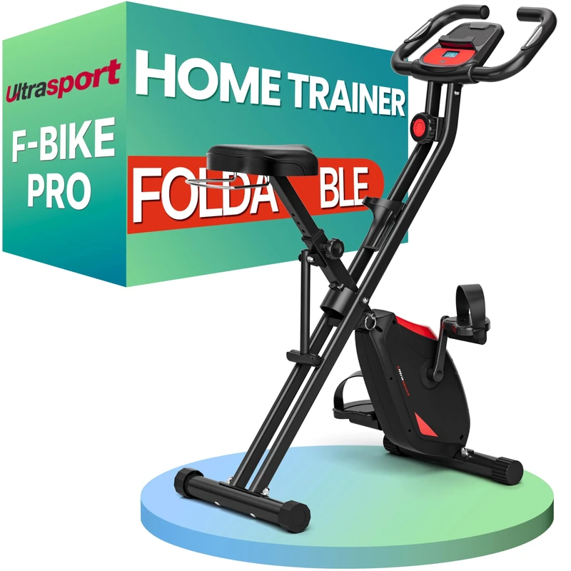 Ultrasport F-Bike Pro Folding Exercise Bike 331 lbs Capacity, 16 Levels, Extra Silent with Relax Foam Seat I Exercise Bikes for Home Use, Exercise Bike Foldable, Indoor Bike, Red-Black