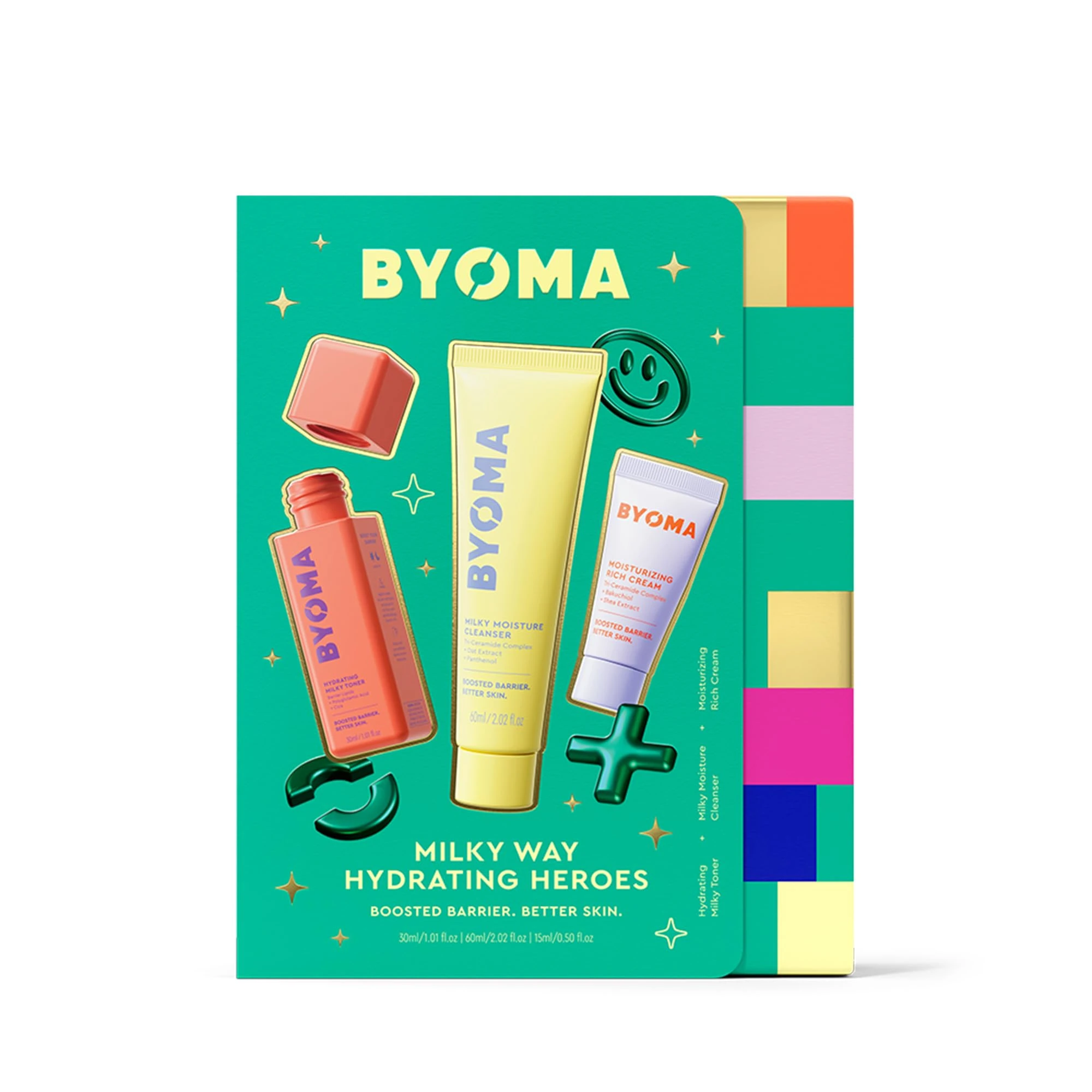 BYOMA Milky Way Hydrating Heroes (3-Piece Kit) – 30ml Milky Toner, 60ml Milky Moisture Cleanser, 15ml Moisturizing Rich Cream | Protects & Maintains Skin Barrier
