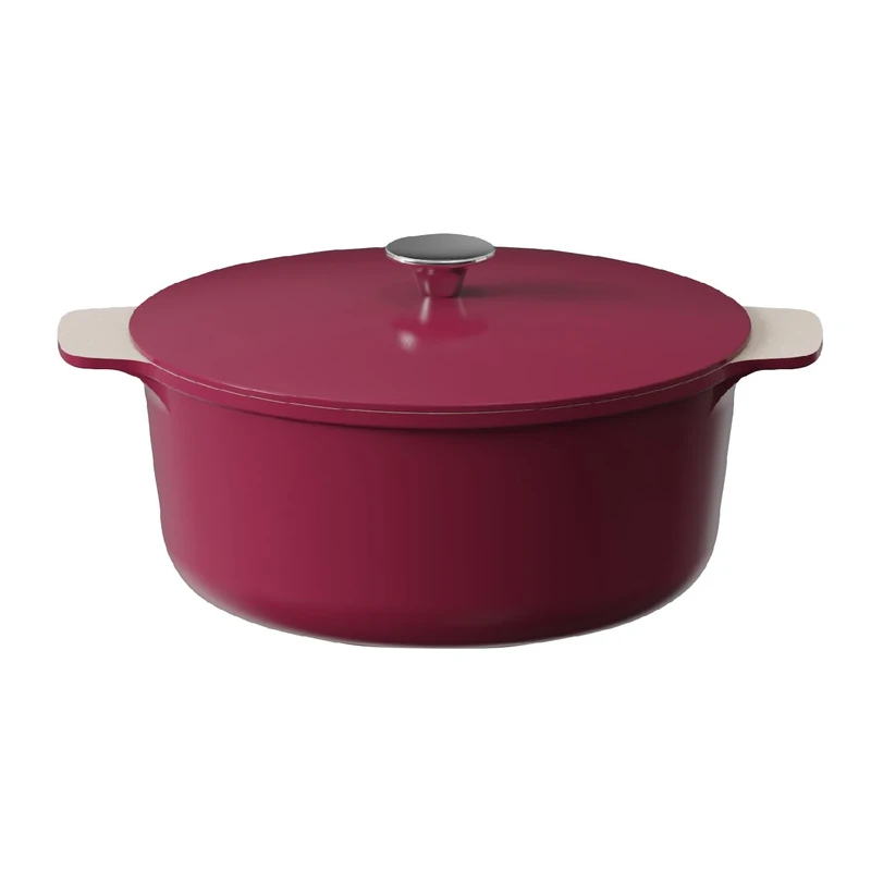 Cooksmart Signature 28cm Casserole Pot with Lid – Cast Aluminium | Non-Stick | PFOA & PFAS Free | Durable Material For Daily Use | Induction, Gas, & Electric Hob Compatible (Raspberry)