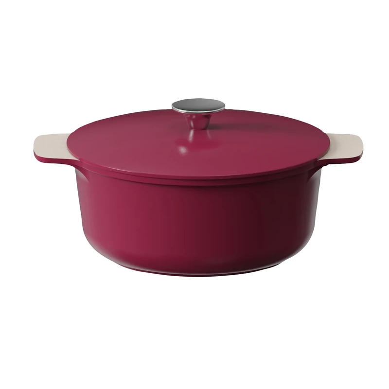 Cooksmart Signature 24cm Casserole Pot with Lid – Cast Aluminium | Non-Stick | PFOA & PFAS Free | Free Felt Pan Protector | Induction, Gas, & Electric Hob Compatible (Raspberry)