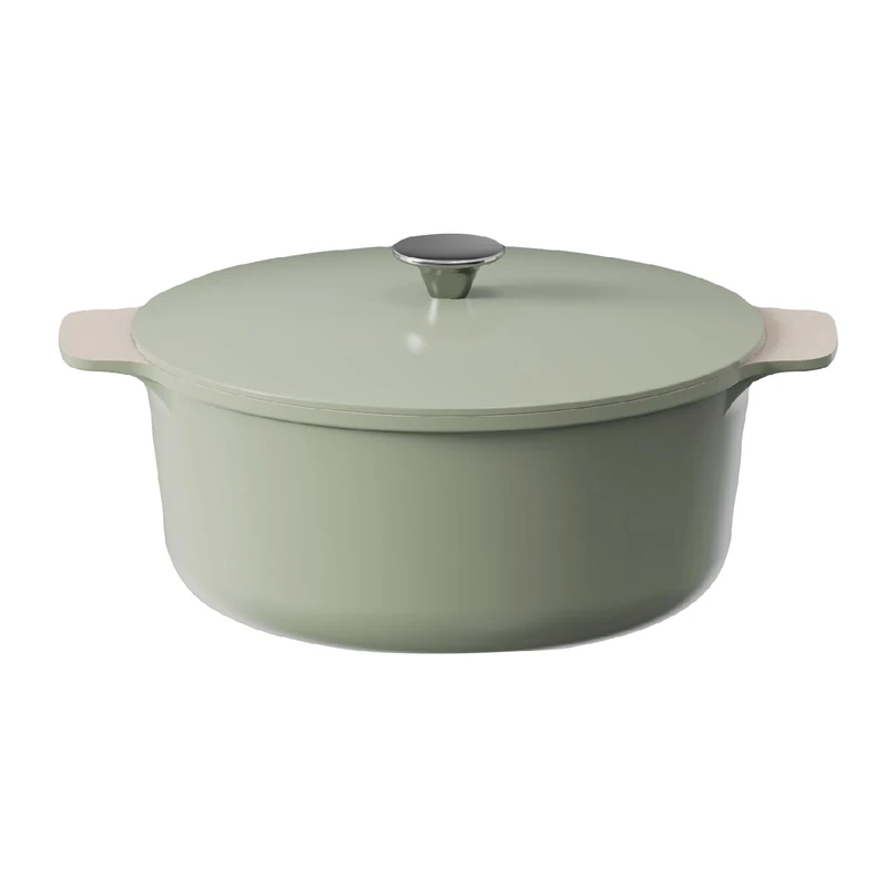 Cooksmart Signature 28cm Casserole Pot with Lid – Cast Aluminium | Non-Stick | PFOA & PFAS Free | Durable Material For Daily Use | Induction, Gas,& Electric Hob Compatible (Sage Green)