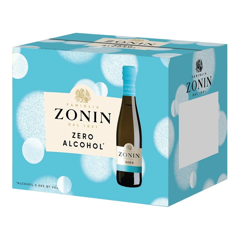 Zonin Zero 200ml 24-Pack - Alcohol-Free Italian Sparkling Wine-Based Drink - Blend of White Grapes - 20cl x 24, 0.05% ABV
