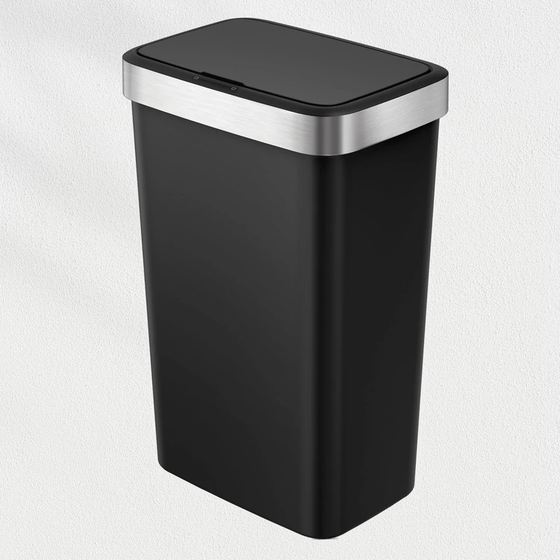 EKO | 50L Kitchen Bin with Automatic Sensor and Soft Close | Black Battery Operated Bin | Anti-Fingerprint Finish, Non-slip Base and Bag Holder