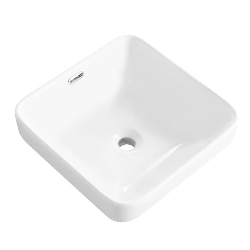 KDKSC Bathroom Vessel Sink 16.6" X 16.6" Semi Recessed Bathroom Sink Square Drop in Bathroom Sinks with Overflow White Ceramic Vessel Sinks for Bathroom Modern Above Counter Basin Vanity Sink