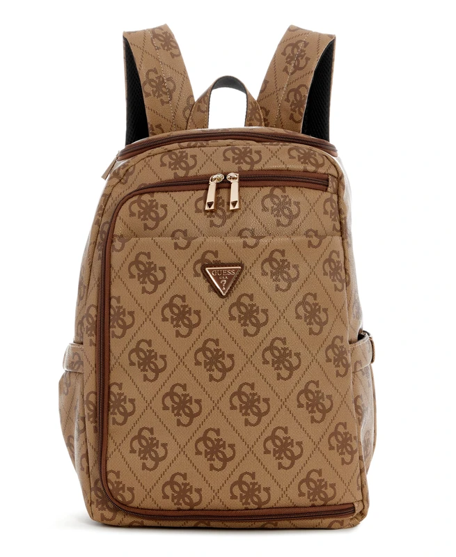 GUESS Berta U-Zip Backpack, Latte Logo/Brown, Medium