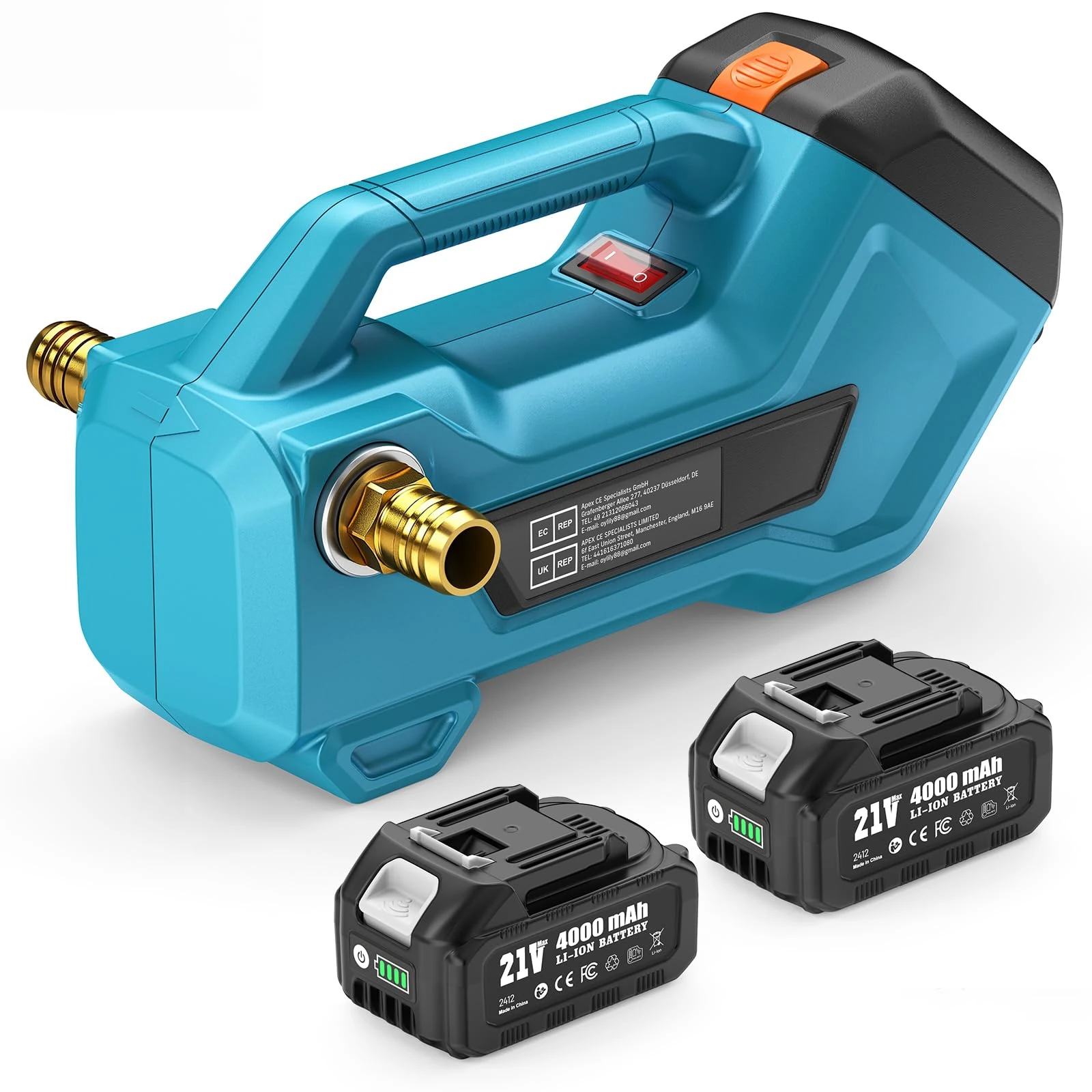 Seesii Cordless Transfer Pump for Water/Diesel, 2880L/h Self-Priming 2×4000mAh Rechargeable Battery, Portable Electric Utility Pump for RV, Garden, Hot Tub, Tank, Pool, Ponds, Aquariums, Rain Barrels