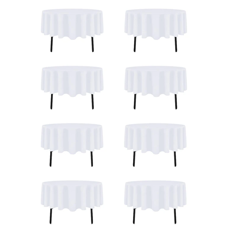 Heneger 8 Packs 70 Inch White Round Tablecloth