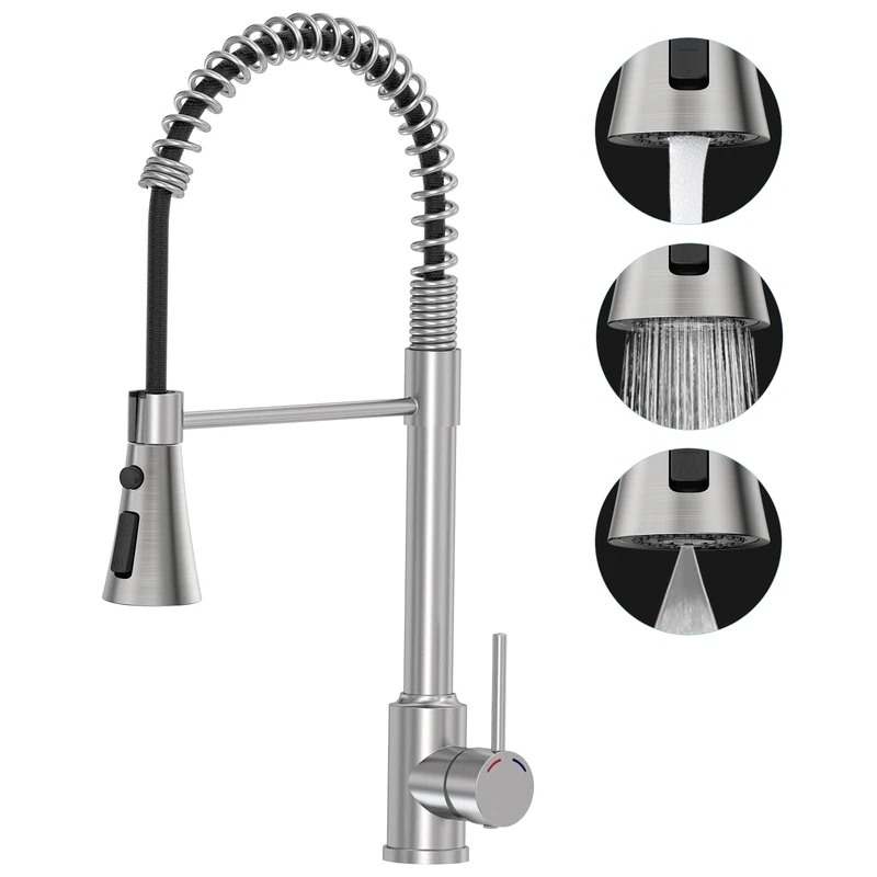 Kitchen Sink Mixer Taps, SREWOHS PRO Pull Down Spray Head Bar Taps Faucet Monobloc Single Lever Bar Tap 1 Hole with High Arc 360° Swivel 3 Modes Spray Head