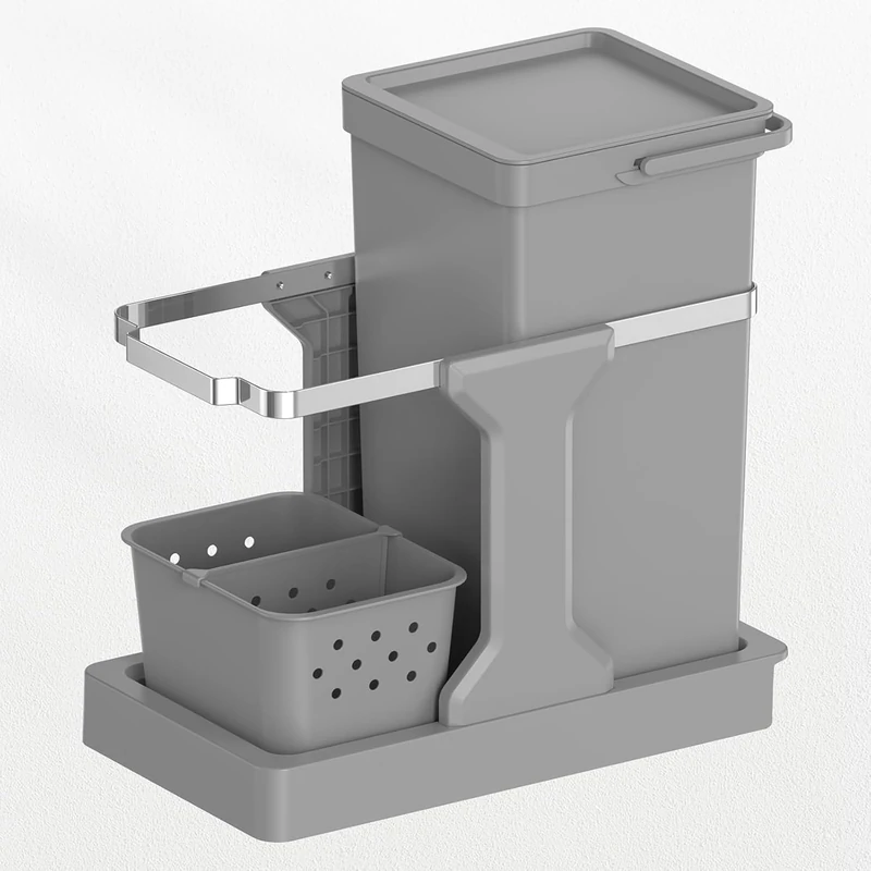 EKO - Removable Trash Can 24L - Double Recycling Under Sink - 2 Compartments 20L+4L - Quiet and Soft - Handle and Removable Ring - Dimensions 25.5x44.5x45.7