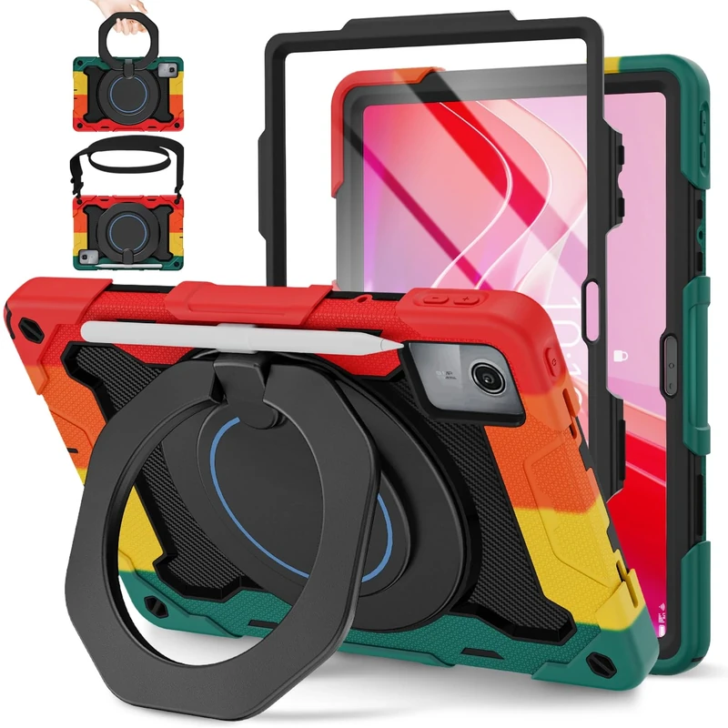 ROISKIN for Lenovo Tab M11 / K11 Case 11 inch 2024 with Screen Protector, 360°Rotating Stand, Shoulder Strap, Heavy Duty Shockproof Kids Cover with Pencil Holder for Lenovo M11/K11 Tablet, Red