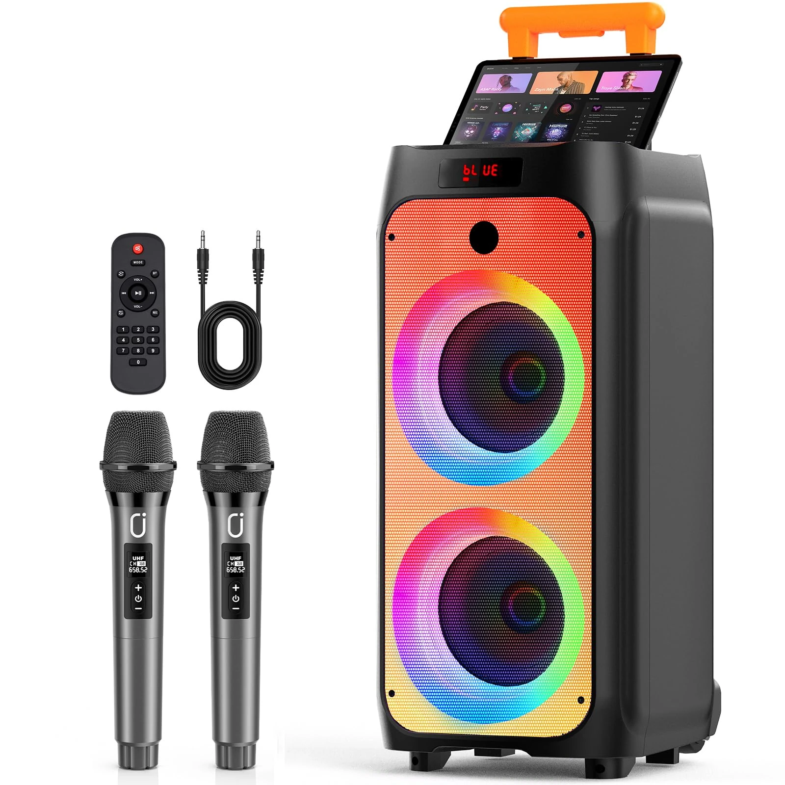 Karaoke Machine 2 Wireless Microphones with 500W Peak Power for Adult, Portable Bluetooth 5.3 Karaoke Speaker with PA System, TWS, Echo Adjustment, Support USB, AUX, TF Card for Indoor/Outdoor Party