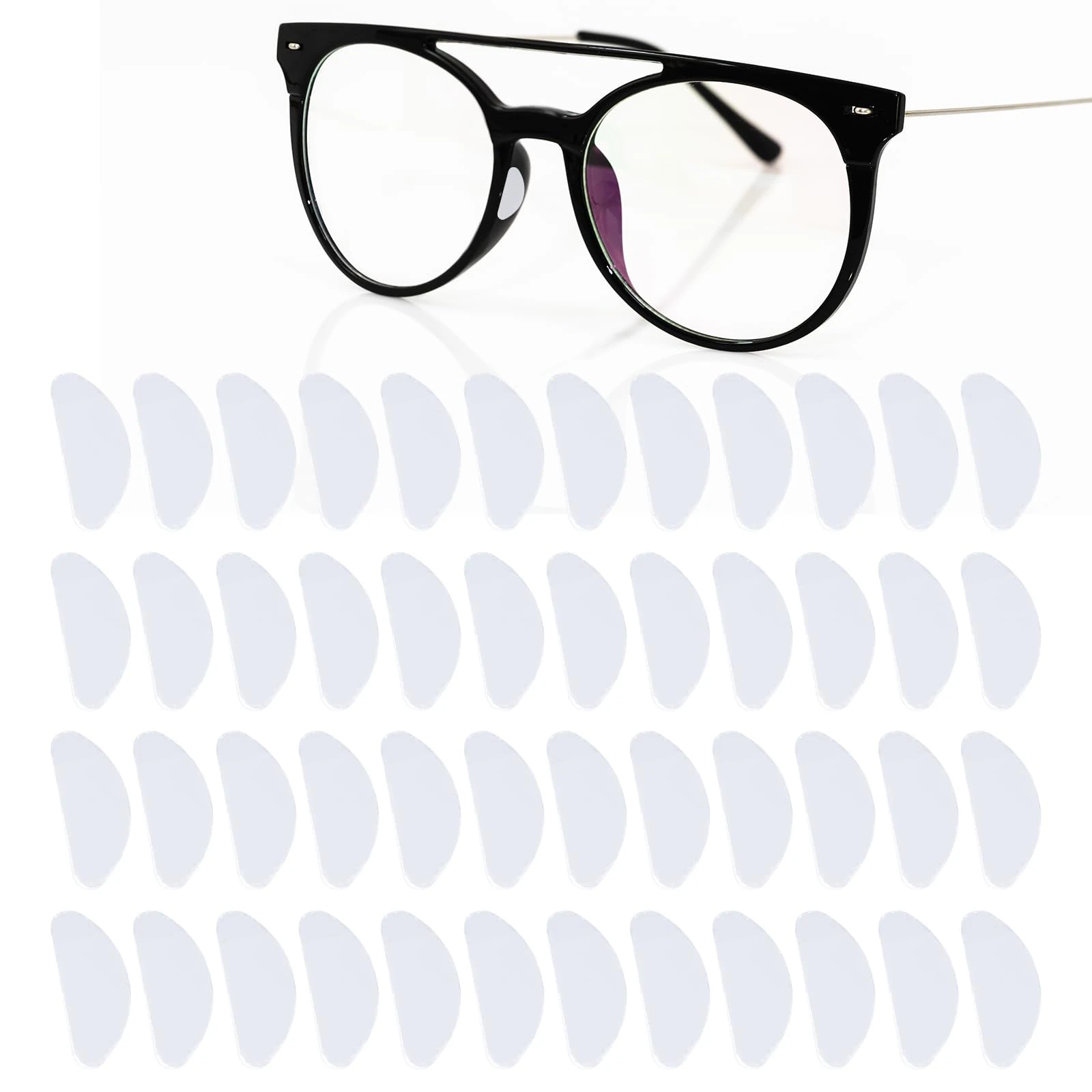 Fukaisu 24 Pairs Silicone Eyeglass Nose Pads, 0.75in Non-Slip Transparent Nosepads Protector Pieces Grips Soft Adhesive Replacement Nose Cushions for Eye Glasses & Sunglasses