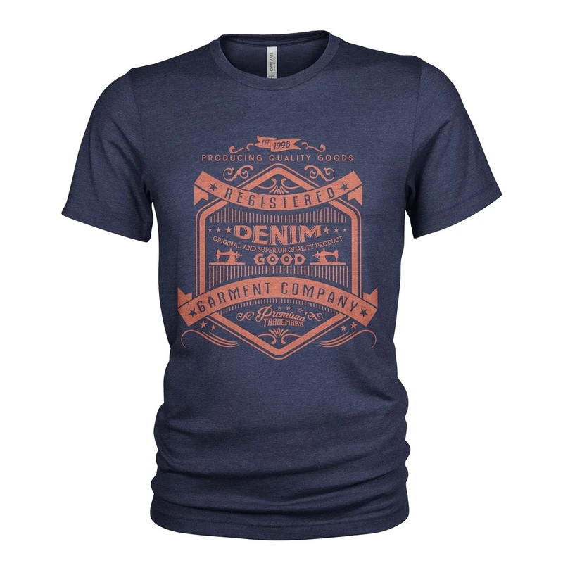 Men's Urban Raw Denim T-Shirt for Jeans with Front Print and Crew Neck, Denim Outfitters #3, S