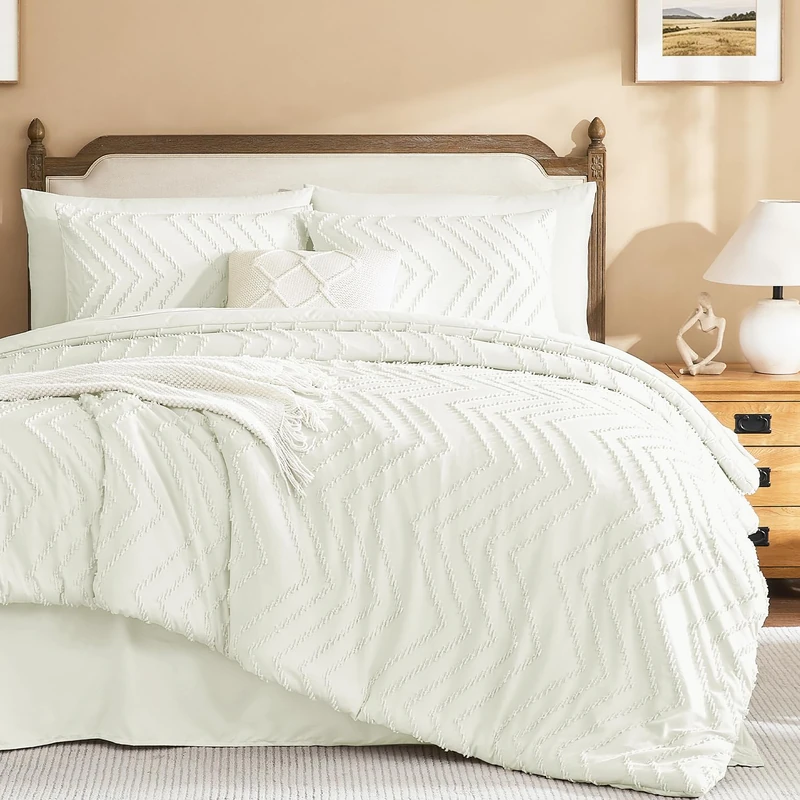 Litanika Ivory Twin XL Comforter Set - 5 Pieces Boho Tufted Bed in a Bag