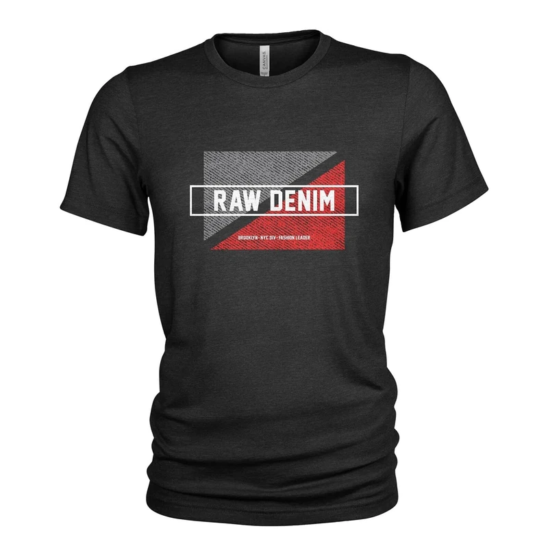 Men's Urban Raw Denim T-Shirt for Jeans with Front Print and Crew Neck, Denim Outfitters #1, S