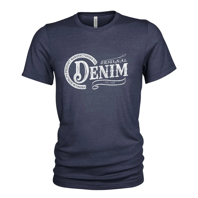 Men's Urban Raw Denim T-Shirt for Jeans with Front Print and Crew Neck, Outfitters #9, S