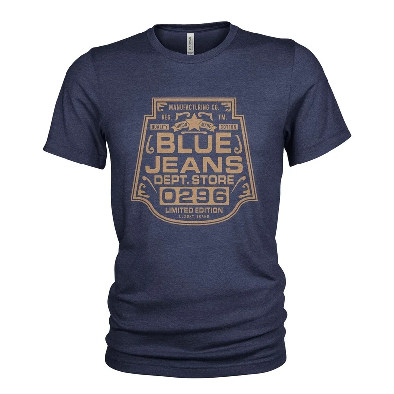 Men's Urban Raw Denim T-Shirt for Jeans with Front Print and Crew Neck, Denim Outfitters #2, S