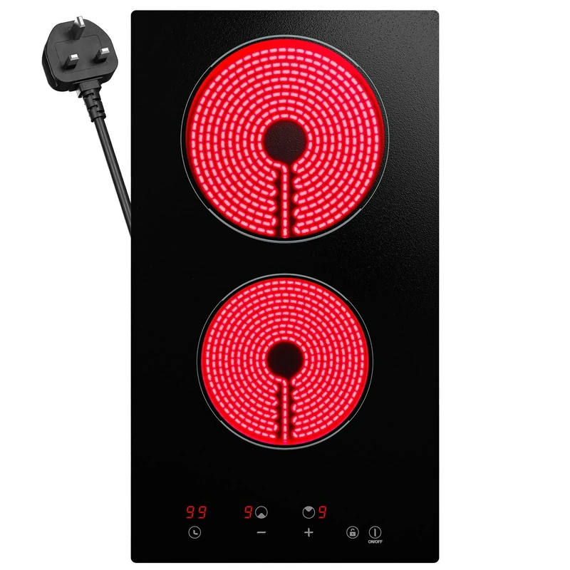 BOOVAL 30cm 2-Zone Electric Ceramic Hob 2900W Touch 9 Levels Timer