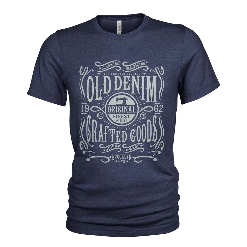 Men's Urban Raw Denim T-Shirt for Jeans with Front Print and Crew Neck, Denim Outfitters #4, S