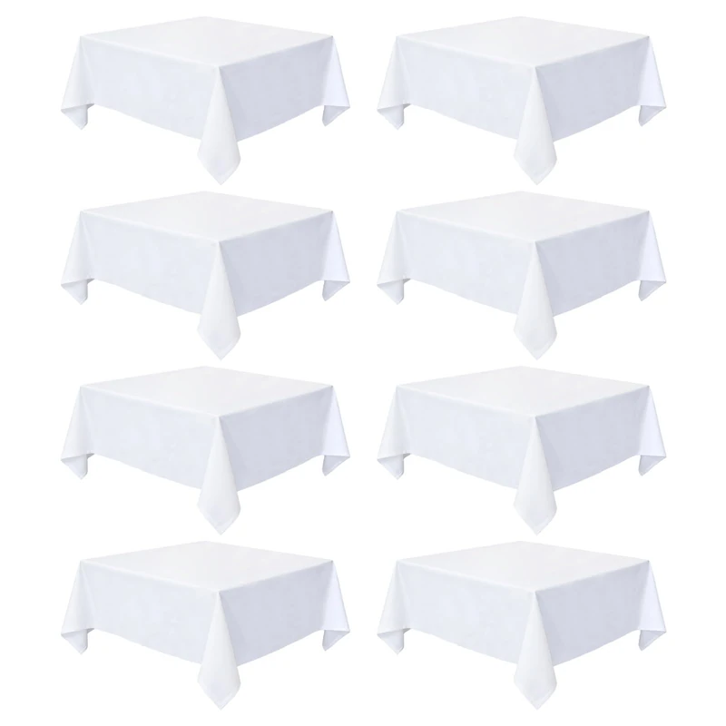RestfulGlow 8 Pack White Square Tablecloth 70 x 70 Inch