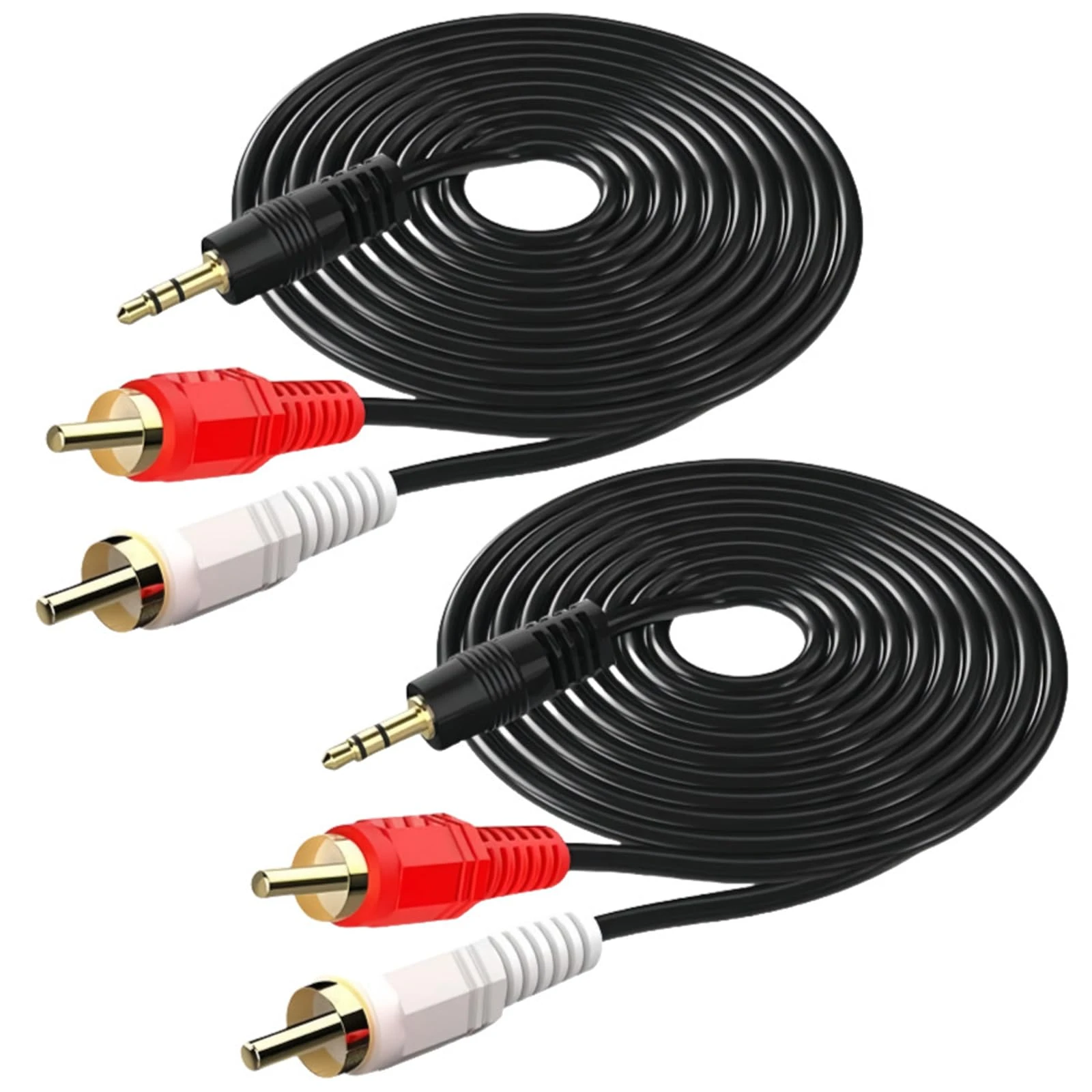 SiumPklay 2-Pack 1.5m RCA to 3.5mm Aux Cables - Gold-Plated Phono to 3.5mm Jack Adapter Leads - Stereo Audio Cables for TV, Home Theater, Car, Speakers, iPhone, Smartphone (Red & White)
