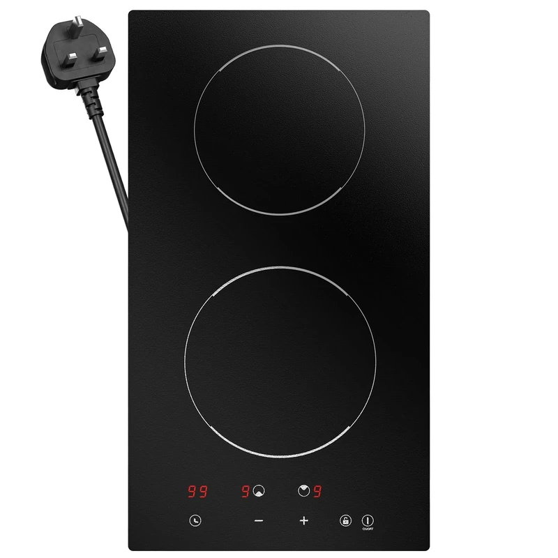 BOOVAL Plug in Induction Hob - 30cm 2 Ring Built-in Electric Hob, 2900W Touch Control with 9 Power Levels, 99 Min Timer & Child Lock, Ceramic Glass, 13AMP Plug Included(BIH292T)
