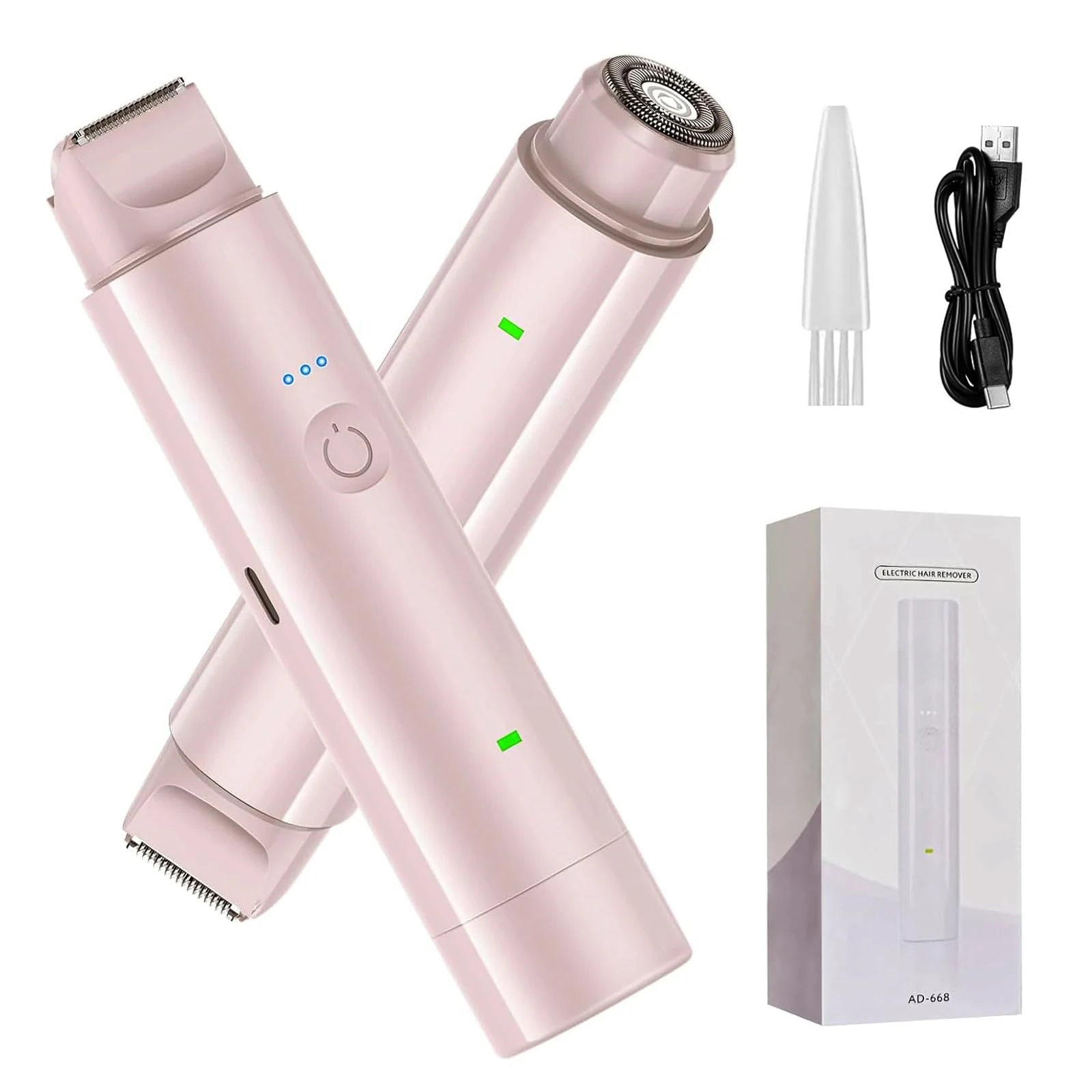 Electric Razor for Women,2-in-1 Electric Bikini Trimmer,Waterproof Wet & Dry Painless Lady Shaver for Women,USB Rechargeable for Bikini Line, Underarm, Leg & Face (Pink)