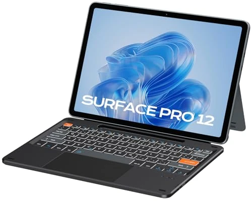 Doohoeek Bluetooth Keyboard for Surface Pro 12 2025, Wireless Illuminated Keyboard, Ultraslim Keyboard Type Cover for Microsoft Surface Pro, QWERTZ with Trackpad, Black